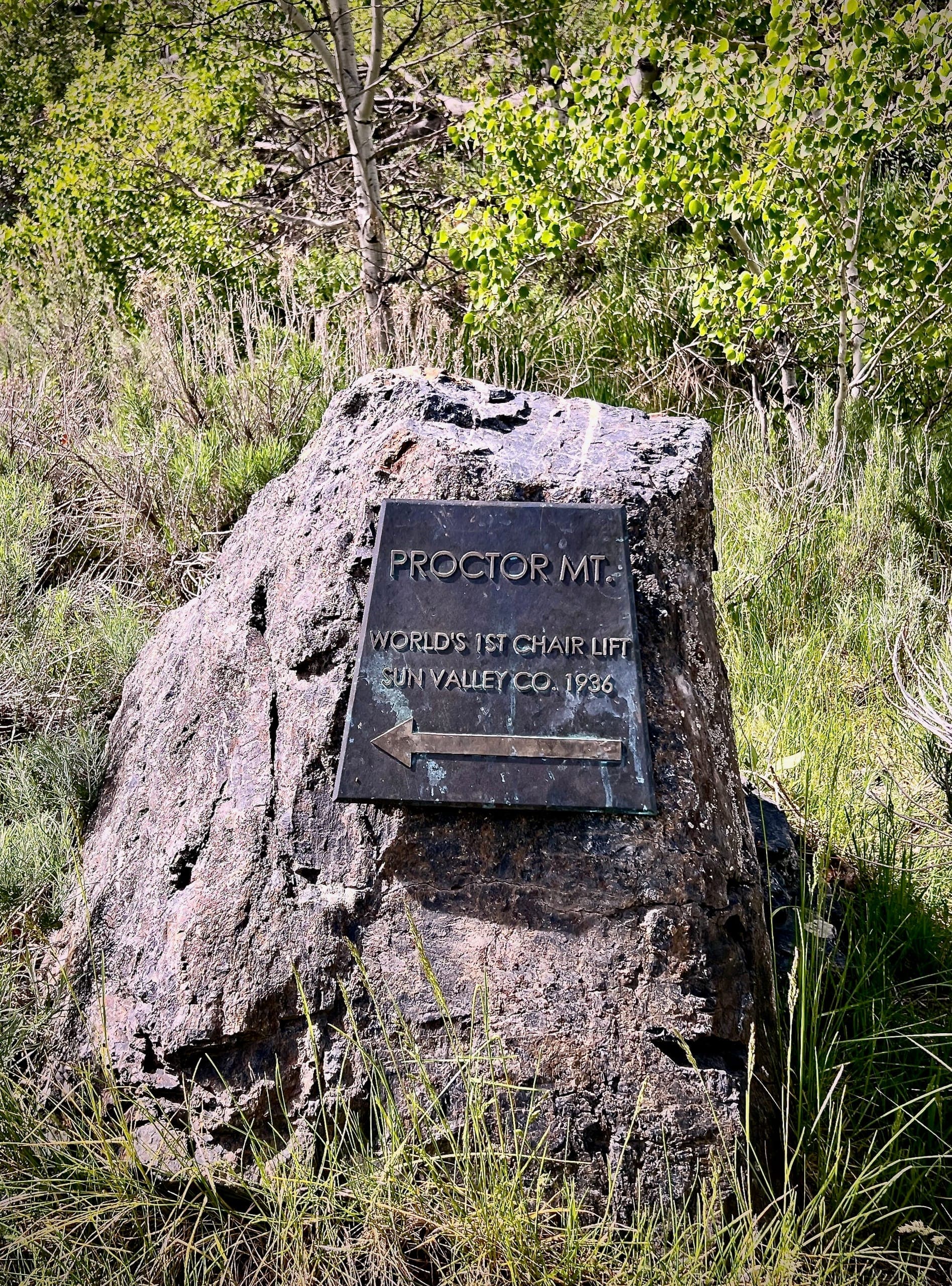 Stone marker that notes the base location of the world's first chairlift.