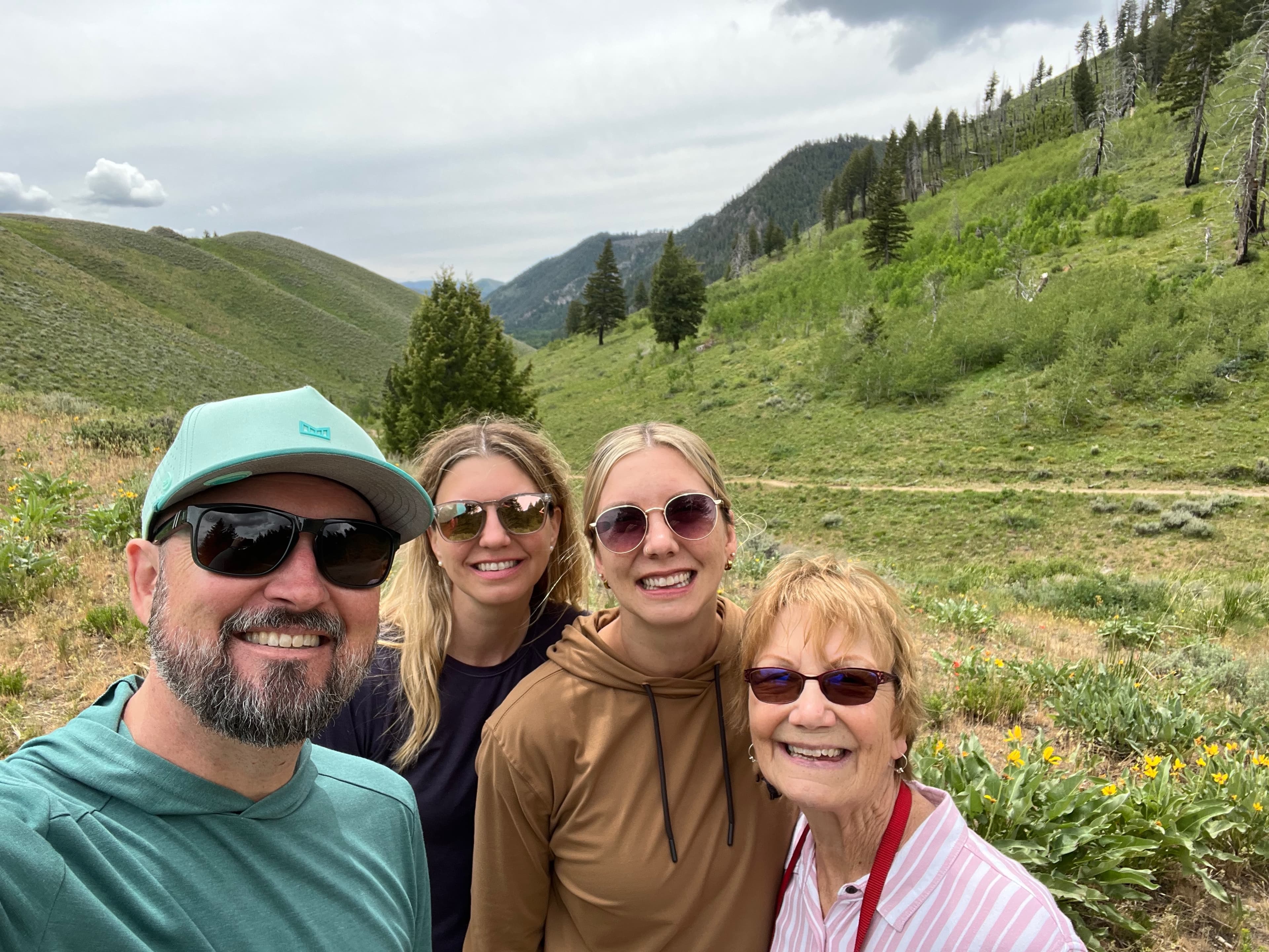 Group selfie of Erik, Sarah, Kayti, Becky at the top of our hike in Adams Gulch.